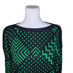 Esprit Sport Vintage 80s Zigzag Oversized Sweater Womens Size L Black Green
